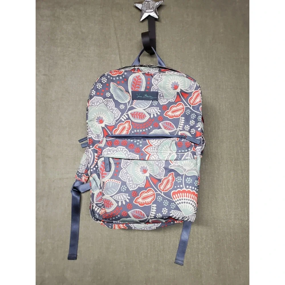 Vera Bradley Nomadic Floral Lighten Up Backpack Gray Coral Mint Canvas Bag